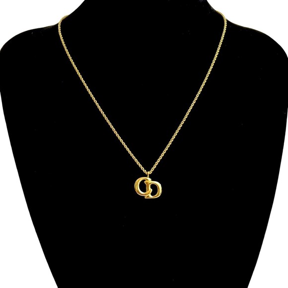 Christian Dior Vintage CD Logo GP Chain Necklace Pendant Gold 23705